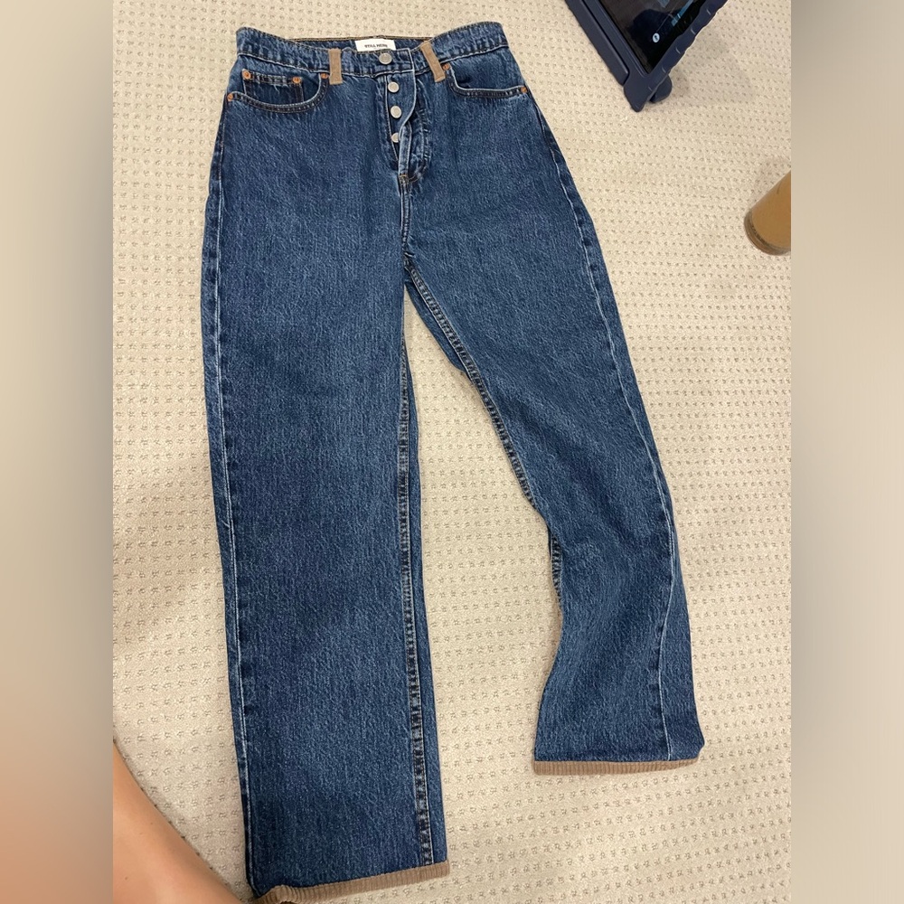 Blue Straight Leg Jeans with High Waist